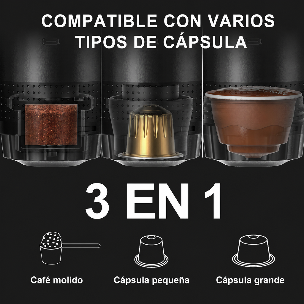 Cafetera Espresso Portátil Eléctrica 3 en 1 para Automóvil y Hogar