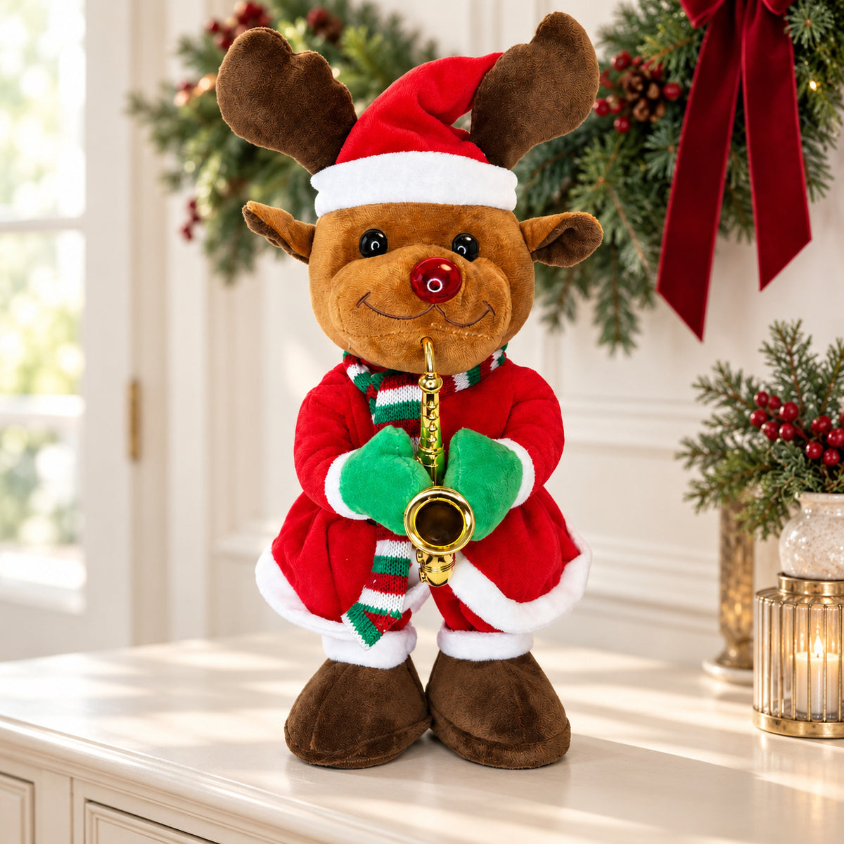 Rudy Jazz · Reno navideño con saxofón — Ambientación navideña 2 (imagen ilustrativa)