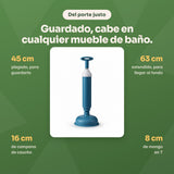 Medidas del desatascador: 45 cm plegado, 63 cm extendido, campana de caucho de 16 cm y mango en T de 8 cm