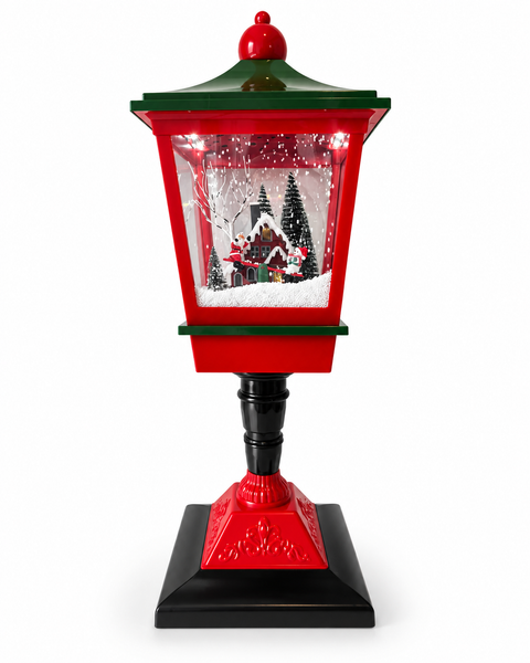 Farol Luz de Navidad rojo y verde, de 80 cm de alto y 30 cm de ancho máximo, sobre fondo blanco.