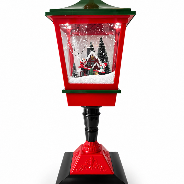 Farol Luz de Navidad rojo y verde, de 80 cm de alto y 30 cm de ancho máximo, sobre fondo blanco.