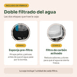 Doble filtrado: esponja pre-filtro que atrapa pelos y filtro de carbón activado