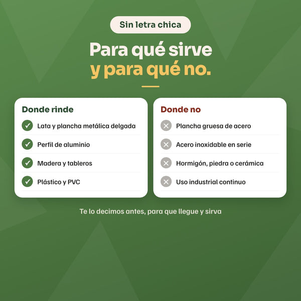 Para qué sirve y para qué no: lata, perfil de aluminio, madera y PVC sí; plancha gruesa, hormigón y uso industrial no