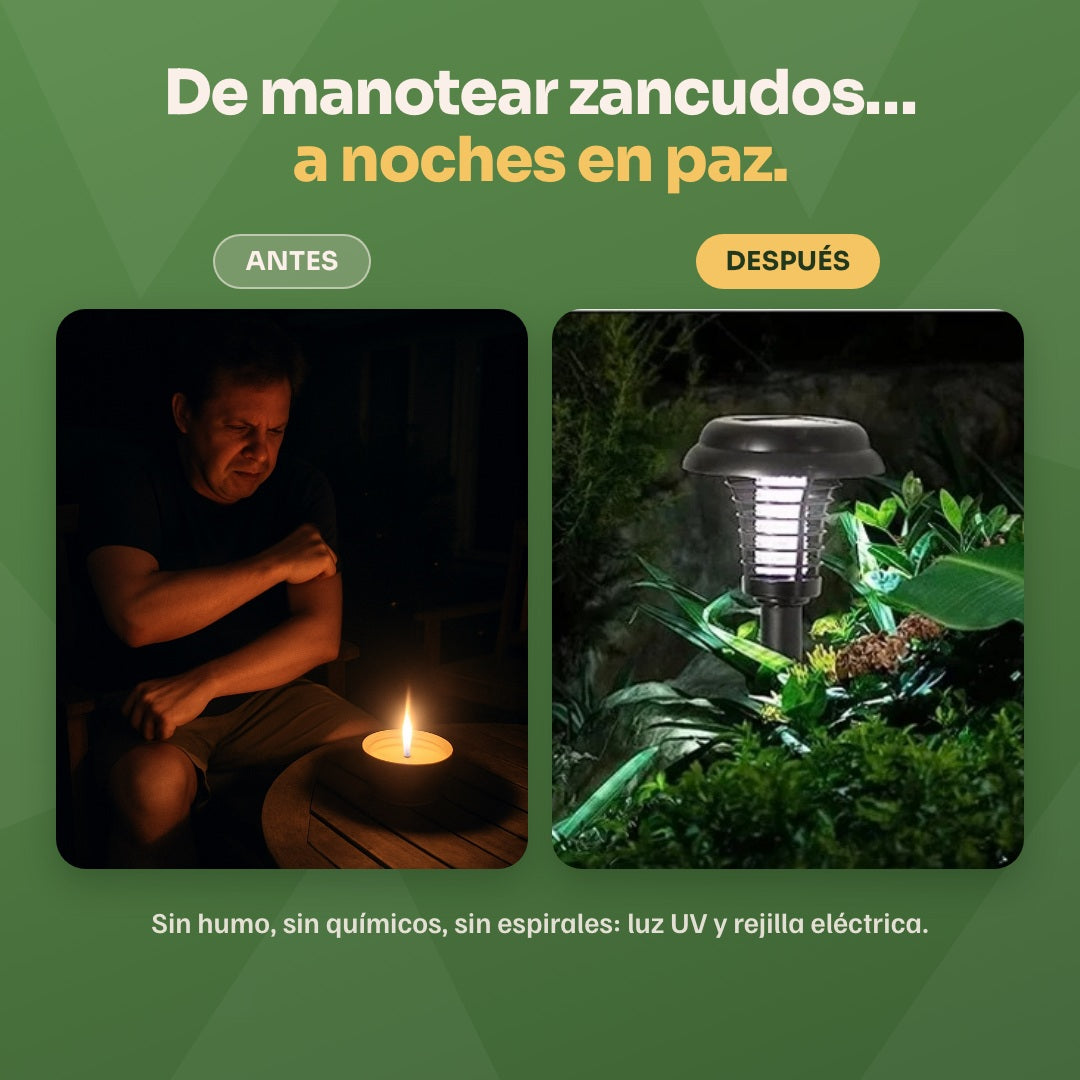Lámpara solar mata zancudos · antes-despues