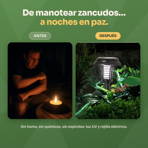 Lámpara solar mata zancudos · antes-despues